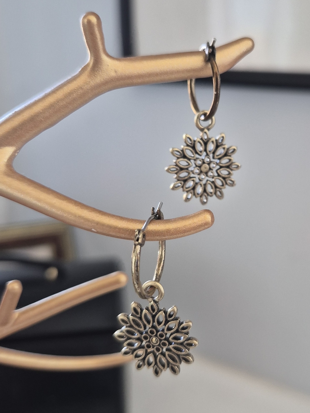 Delicate Floral Hoop Drop Earrings